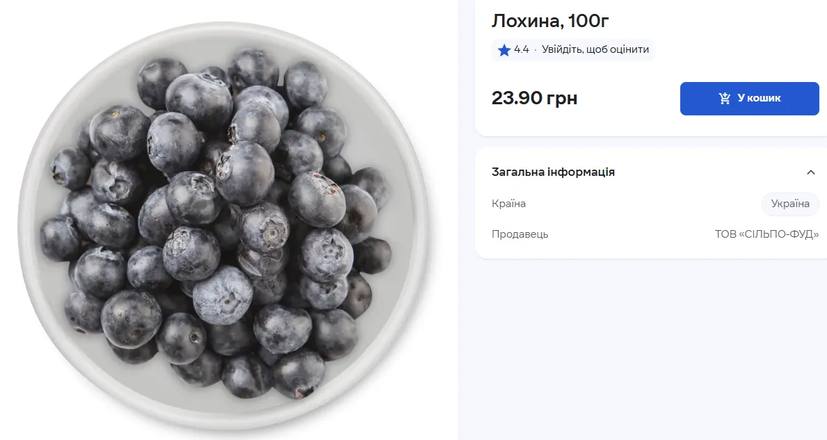 Ціни на лохину в "Сільпо"