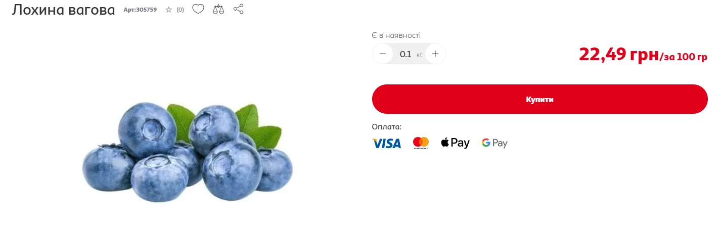 Ціни на лохину в Auchan