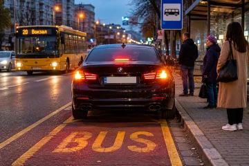 Поліцейський виписує штраф водієві за неправильне використання аварійної сигналізації