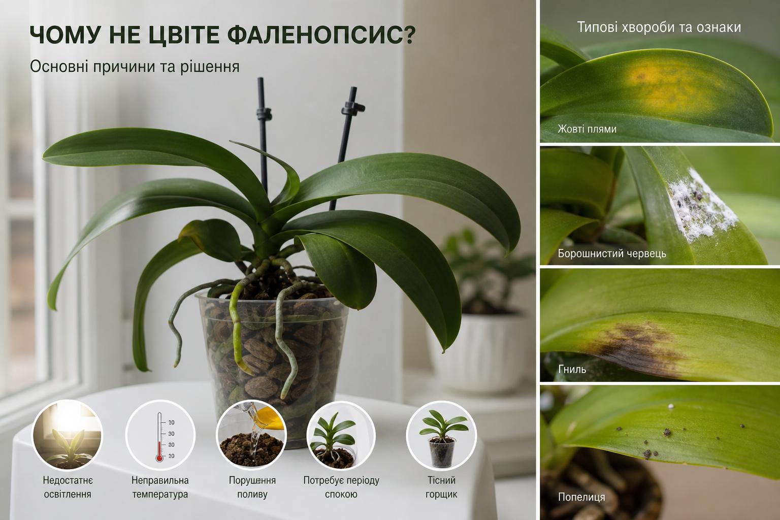 Чому не цвіте фаленопсис, що робити, основні причини. Характерні хвороби та їх ознаки
