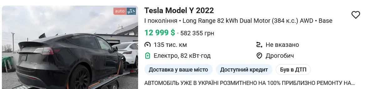 Скільки коштує вживана TESLA Model Y