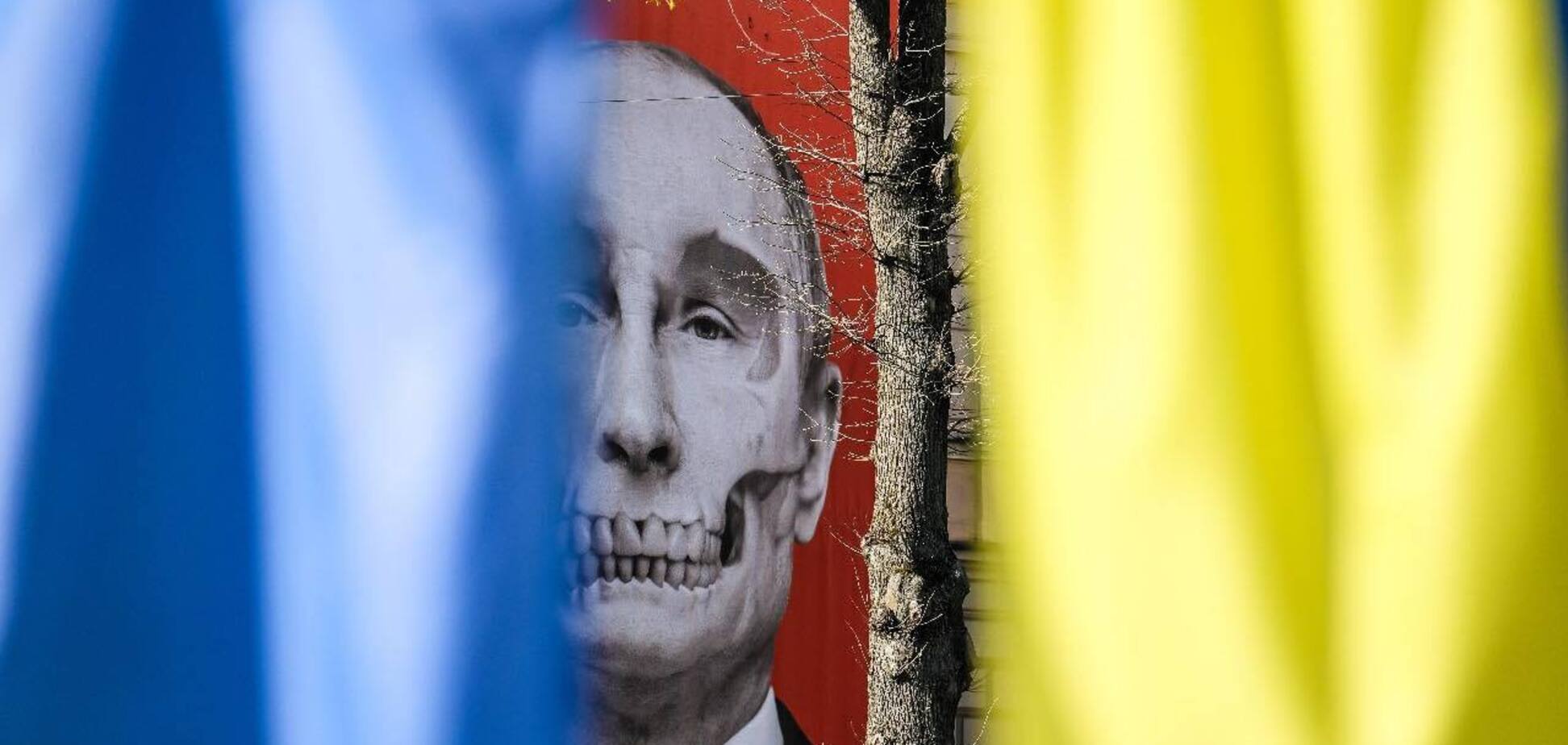 Карикатура Путіна на тлі українського прапора. Ілюстративне фото